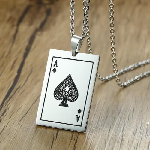 Play Card Men Necklace Stainless Steel Poker Ace Spades A Pendant Funny Cute Punk Gift