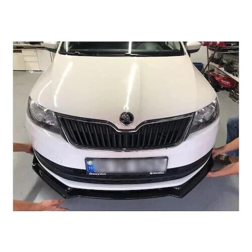 Front Bumper Attachment For Skoda Octavia 3 Piece Piano Black Lip Splitter Auto Car Styling Accessory Ornament