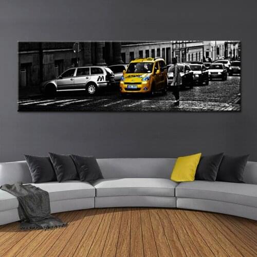 Nordic City Series Canvas Painting Yellow Vehicle City Wall Art Tram Picture Black and White Poster Taxi Bike Print Home Decor