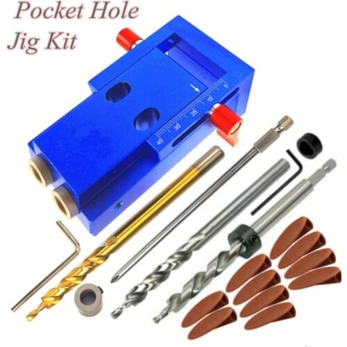 Pocket Hole Jig Kit System W/ 9.5mm Step Drill Bit Angle Drill Guide Woodwoorking Tool Hole Puncher Locator Jig Carpentry Tools