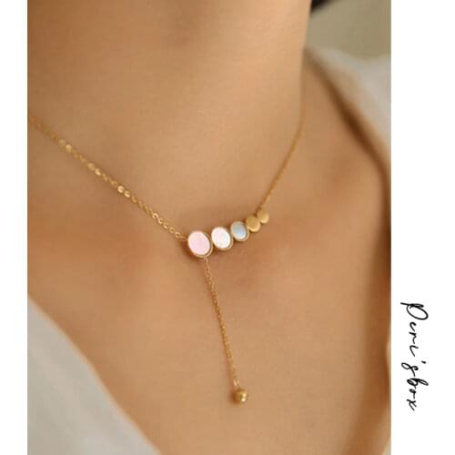 PerisBox Small Beads Circle Necklaces Acrylic Geometric Choker Necklaces for Women Minimalist Titanium Steel Necklace 2020