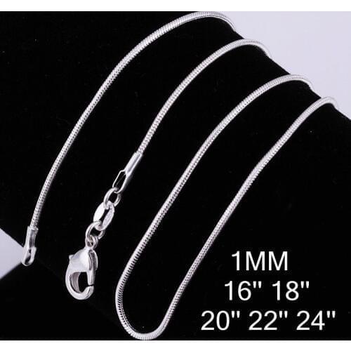 Low Price Free Shipping Wholesale Silver Color 1mm Snake Necklaces & Pendants 16" 18" 20" 22" 24" New Fashion Jewelry
