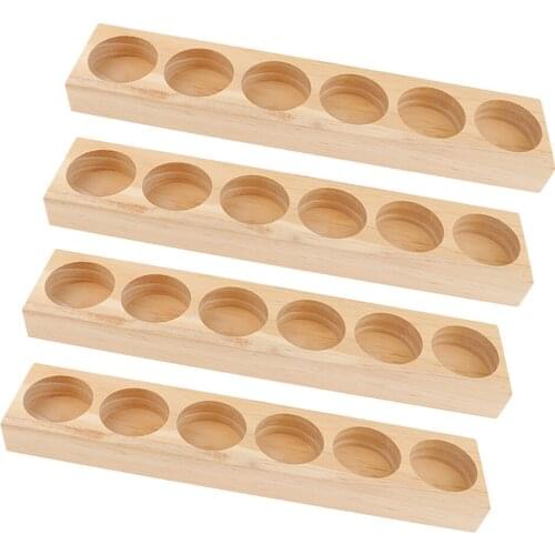 4pcs 6 Holes Natural Wooden Aromatherapy Perfume Stand Holder Essential Oils Display Storage Organizer Rack for 15ml Bottles
