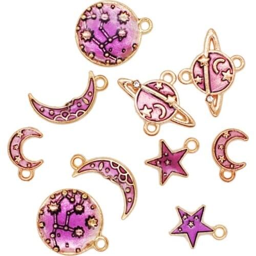 20pcs/Lot Enamel Purple Color SUN Star Moon Charms For Jewelry Making Fashion Women Girls Earring Bracelet Pendant DIY