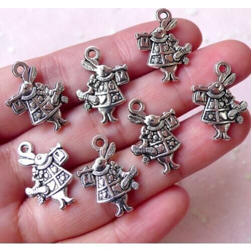 15pcs Alice in Wonderland Rabbit Bunny Charms 14mm x 20mm / Tibetan Silver / 2 Sided) Bookmark Charm Bracelet Wine Glass Charm