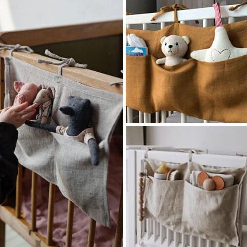 Baby Bed Hanging Storage Bags Cotton Newborn Crib Organizer Toy Diaper Pocket for Crib Bedding Set Stroller Accessories