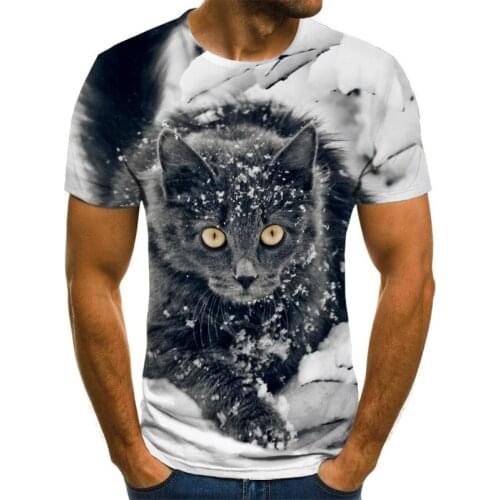 3D printed cat print sweat-absorbent breathable T-shirt casual O-neck short-sleeved top 3D printed fashion couple outfit