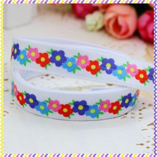 5/8'' Free shipping Fold Over Elastic FOE flowers printed headband hair band diy decoration wholesale OEM B553