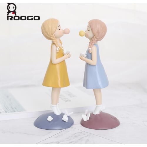 ROOGO Carefree little girl figurines ornament home decoration accessories Hand holding butterfly statue livingroom bedroom table
