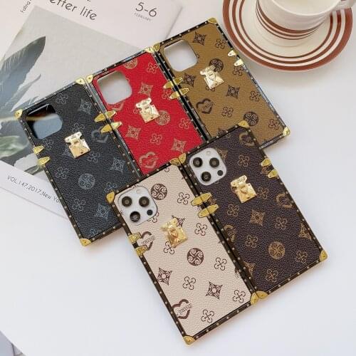 Luxury Brand Square Leather Phone Case Fashion Glitter Soft Silicone Case for IPhone 12 11 Pro MAX X XS XR 6S 7 8 Plus SE 2020