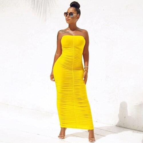 Sexy Off Shoulder Backless Ruched Dress Sleeveless High Waist Wrap Dress Causal Solid Package Hip Long Maxi Dresses Plus Size