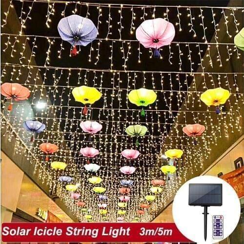Solar Panel LED String Light Outdoor 3m/5m Fairy Icicle Curtain Light 3.7V/1200mAh IP65 Decorate Holiday Bedroom Garden Light