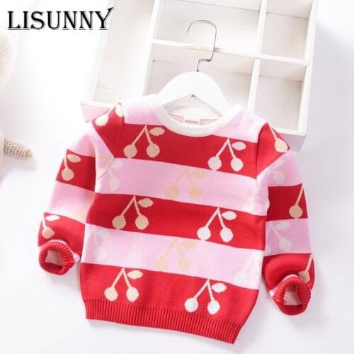 Girls Sweater Pullover 2021 Autumn Winter New Children Baby Sweaters Thick Kids Sweater Color Matching Cherry Toddler Clothes