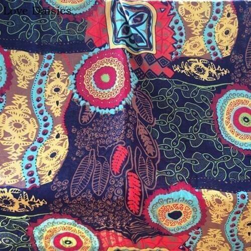 Cotton/Linen Southeast Asia Exotic Ethenic Style Navy Circle Leaves Fabrics for Tablecloth Curtain Cushion Apparel Craft Decor