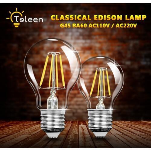 TSLEEN Cheap! 1PC E27 4W 8W 16W Edison Retro Filament COB LED Bulb Vintage Round Light G45 A60 Lamps Lampada Led 110V 220V