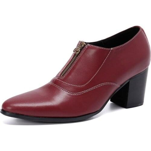 High Quality Genuine Leather Formal Dress Mens Derby Pointed Toe Handmade Footwear High Heels Man Wedding Party Shoes