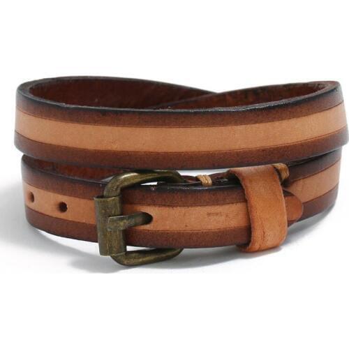 Vintage Retro Fashion Belt Bracelet Wrap Long Stripe Charms Multi-layer Leather Cuff Bangles Wristbands Casual Women Men Jewelry