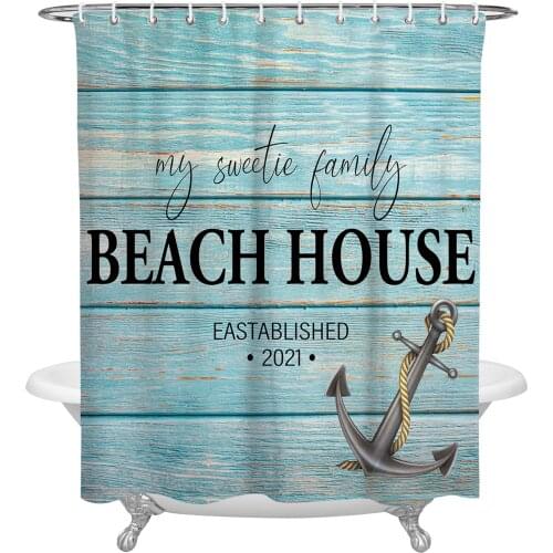 Wood Grain Anchor Beach Text Shower Curtain Home Bath Decorative Waterproof Polyester Fabric Bathroom Curtain