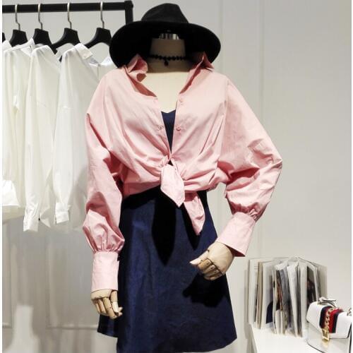 Autumn new fashion long sleeve chiffon shirt womens batwing sleeve shirt lady pink medium style shirt TB3196