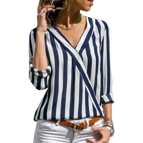 2021 New Fashion Chiffon Blouses Autumn Long Sleeve Striped Shirts for Women Plus Size XXXL Elegant T-shirt V-neck Office Tops