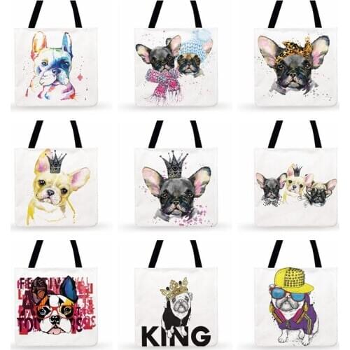 Ladies Shoulder Bag French Bulldog Gift Watercolor Painting Print Tote Bag For Women Casual Tote Outdoor Beach Bag Shopping Bags