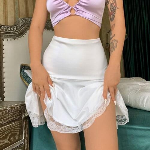 Hirigin 2021 Y2K Women A-Line Skirts Black Lace Patchwork High Waist Pleated Mini Skirts Vintage Party Sexy Ladies Streetwear