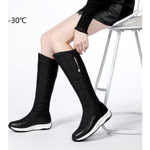 Winter women leather snow boots Comfortable waterproof non-slip ladies botas Plush slip on femmes bottes Women platform shoes