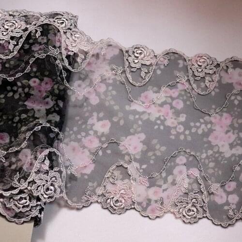 1Meter 21CM Width Rose Floral Printed Embroidered Lace Trim Tulle Lingerie Underwear Clothing Accessories Handmade Sewing Fabric