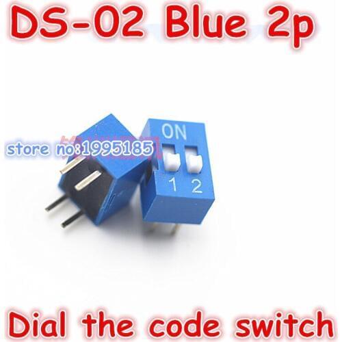 100Pcs/Lot DS-02 2.54MM 2P DIP Dial The Code Switch/Toggle Switch/Coding Switch 2P Blue Dial The Code Switch