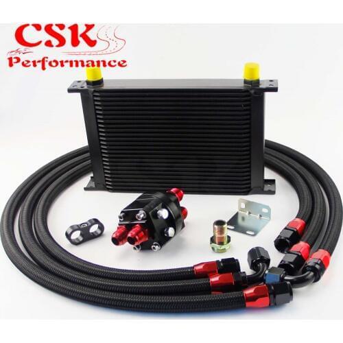 25 ROW AN-10AN UNIVERSAL ENGINE TRANSMISSION OIL COOLER + FILTER RELOCATION KIT ALL BLACK
