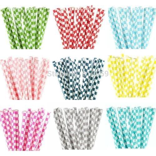 25pcs/lot Checkered Colorful Paper Straws For Birthday Wedding Baby Shower Decorative Creative Drinking Straws Supplies