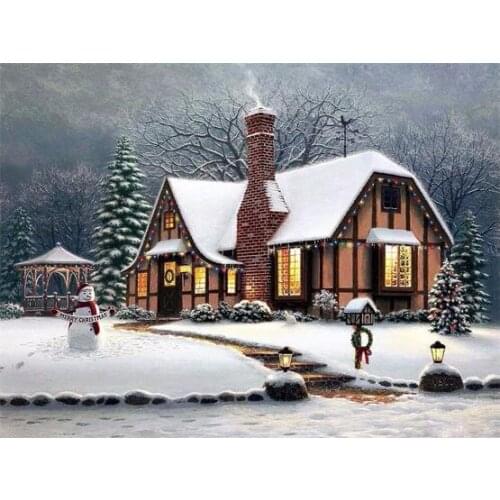 5D Full Drill DIY Diamond Painting Landscape Snow House Square Rhinestone Diamond Embroidery Cross Stitch Christmas Decoration