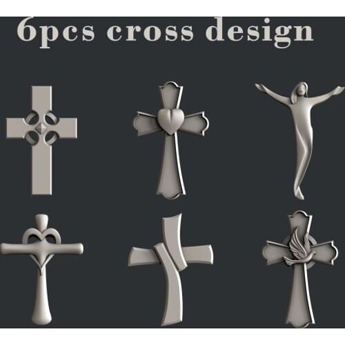 6pcs cross design 3d model STL relief for CNC Router STL format Artcam Aspire pendant necklace Cut3D Vcarve
