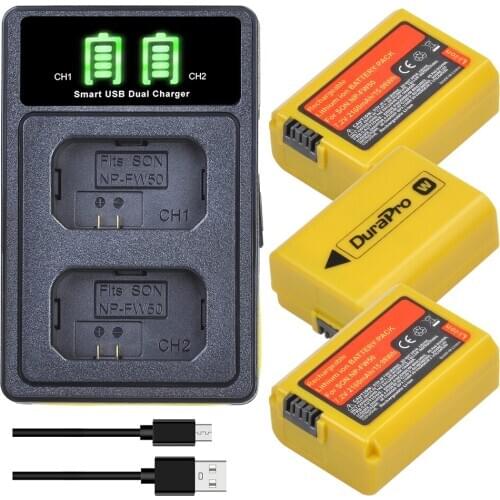 3pc 2160mAh NP-FW50 NP FW50 Battery Charger with USB Cable Type C Port For Sony A6000 A5000 NEX-3 7 5N F3 Alpha 7R II Camera