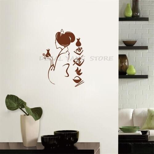 Free shipping Japanese Girl With Traditional Food Vinyl Wall Decal Stickers For Japanese Kitchen / Dinning Room Decor 1400