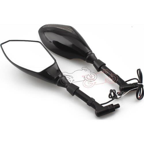 Motorcycle Indicator Black Rearview Side Mirrors + Integrated LED Turn Signals Universal Fit For Street Bikes Cruiser Scooters