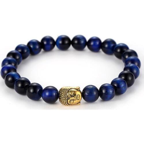 8mm jtj4 ball elastic thread adjusted nature lapis lazuli bead Buddha Lion head Bracelet Reiki Chakra Fashion Jewelry