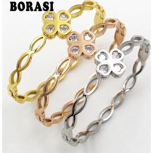 New Gold Punk Clover Bracelets & Bangles Trendy Heart Crystal Stone Cuff Bracelet For Women Fashion Jewelry