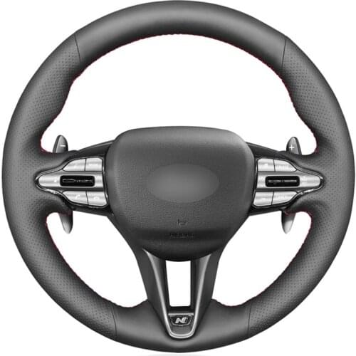 Black Faux Leather Hand Sewing Car Steering Wheel Cover For Hyundai i30 N 2018 2019 2020 Veloster N 2019 2020 2021
