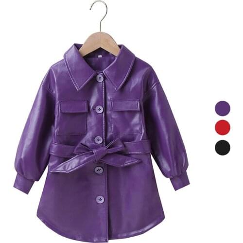 Girls Spring and Autumn Mid-Length Coat Childrens Clothing Girls Fashion Leather Windbreaker Coats For 3-7 Years Old Kid Outfit