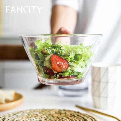 FANCITY Glass vegetable salad bowl household Japanese creative transparent cute heat-resistant European fruit bowl French ins