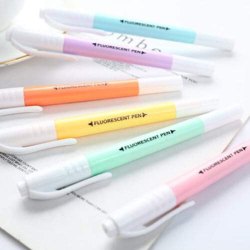 6 Pcs/set Of Double-headed Fluorescent Highlighter Marker Marker Pastel Drawing Pen Student School Office Supplies