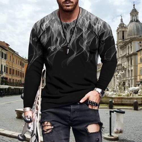 Oversized T-shirt Mens Pure Color Gradient O-Neck Long Sleeve Mens T-shirt Basic Clothes T-shirt Mens Base Top T-shirt