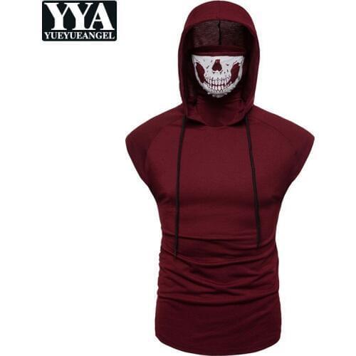 Fashion Skulls Hooded Sleeveless Men T-Shirts High Street Casual Brand Quality Slim Tees 2019 Spring Summer Male Tops Clothes