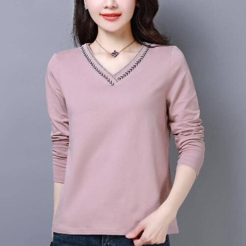 Tee Shirt Femme Long sleeve T Shirt Women V neck T shirts For Women Oversized Ladies Casual