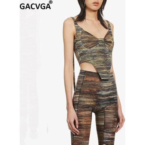 GACVGA Print Summer Pant Suits 2021 Sexy Crop Top And Wide Leg Pants 2 Two Pieces Set Women Streetwear Tracksuit Jogging Femme