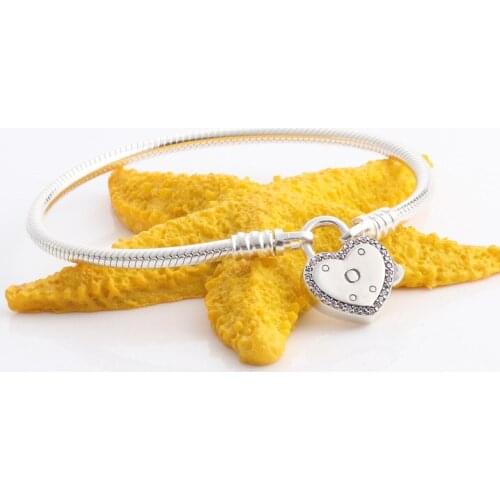 Bewill Authentic S925 Sterling Silver Smooth Bracelet Oath Of Chain Buckle Basic Chain Hot Type Heart-shaped Bangle Bracelet