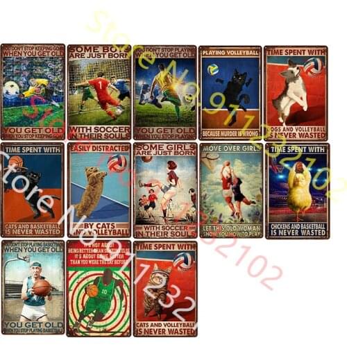 Play Basketball Football Volleyball Vintage Tin Signs Iron Painting Wall Decor Art Wall Plate Poster Wall Plaque