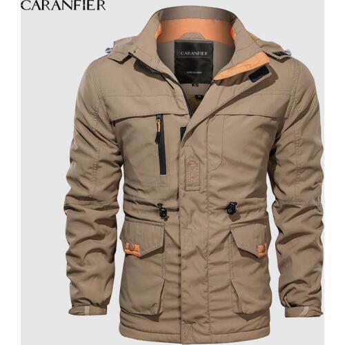 CARANFIER Brand Men Hooded Jacket Winter Cotton Bomber Coat Collar Male Casual Air Force Flight Europ Size Jacket Windbreaker