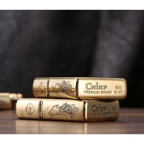 Metal skeleton beauty kerosene lighter original copper etching wheel open fire smoking tool